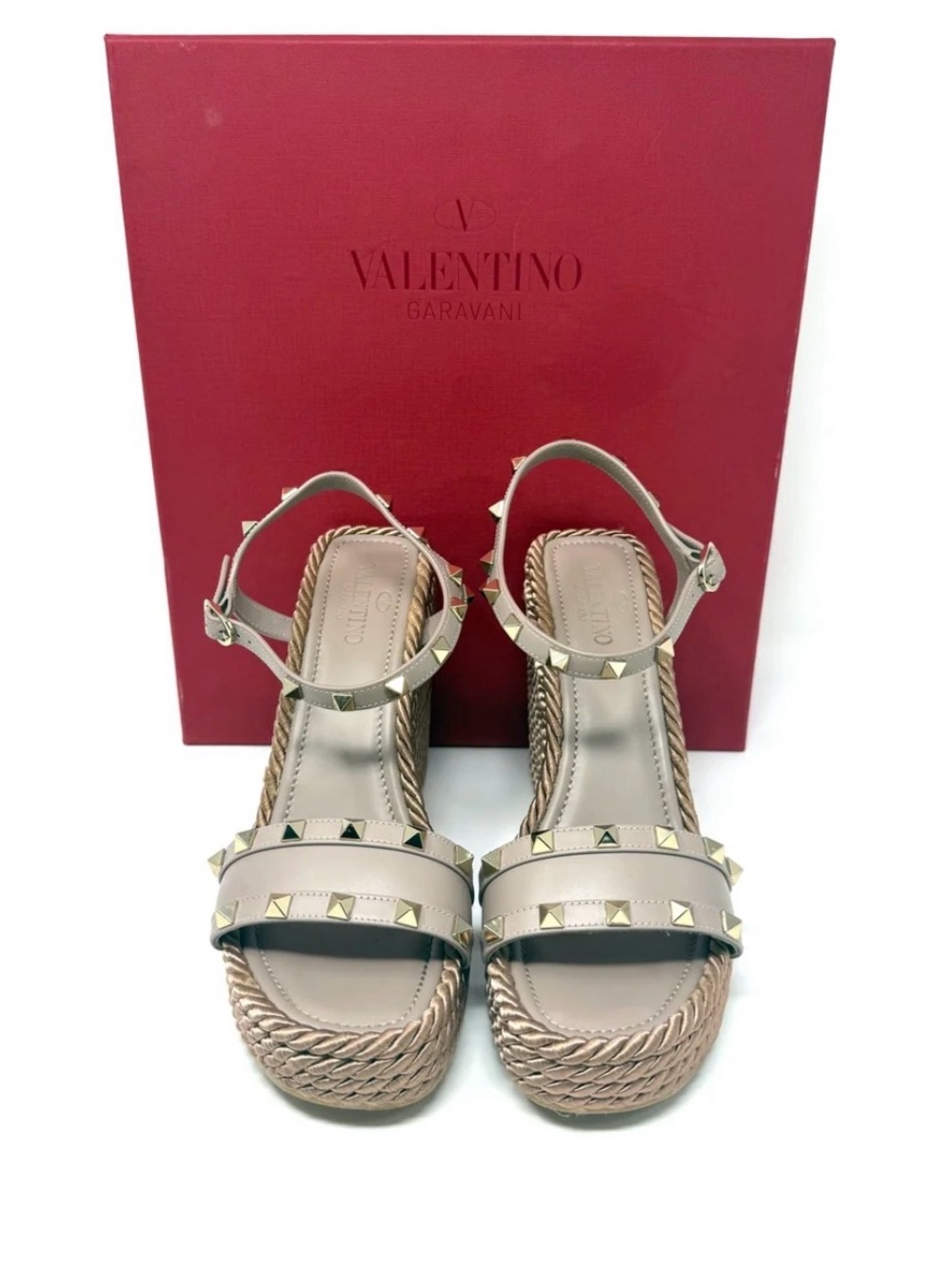 Valentino Rope Platform Sandals in Blush Pink with Gold Rockstuds Size 39